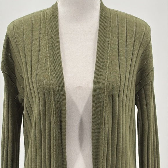 Free People Ribby Rib Open Front Long Line Cardigan in Moss - Size Small - Picture 3 of 7